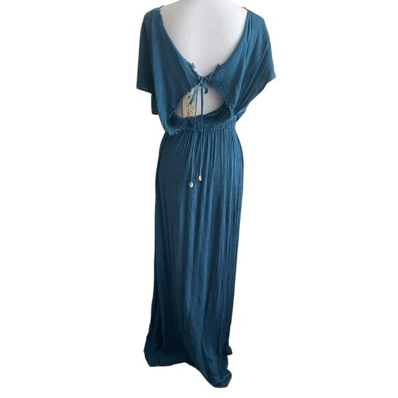 Boutique Women Maxi Viscose Dress M Teal Boho Chic Gauzy Beach Resort Cruisewear - Picture 3 of 13